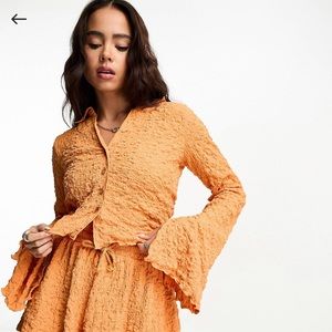 ASOS DESIGN textured flared sleeve shirt in orange - part of a set